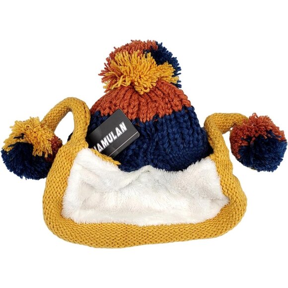 Women Yellow blue Winter Peruvian Cover Ears Beanie Hat Ear Flaps Sherp Ski Snow - Picture 2 of 9